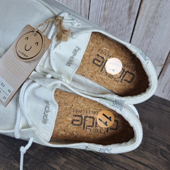 Hey Dude Wendy Unique Linen Natural Hand Dyed Slip On Loafer Women's Sz 11 White - Picture 7 of 9